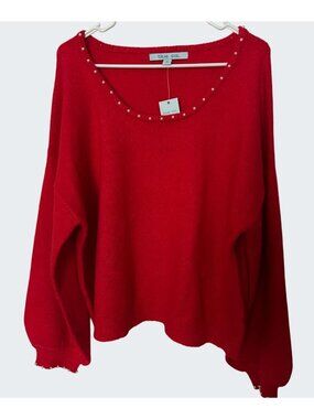 NWT Blue Sol Pearl Embellished Red Pullover Sweater - Size 1X